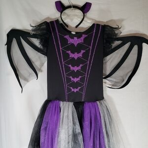 Bat Girl Purple And Black Costume With Flashing Lights Sz 10-12